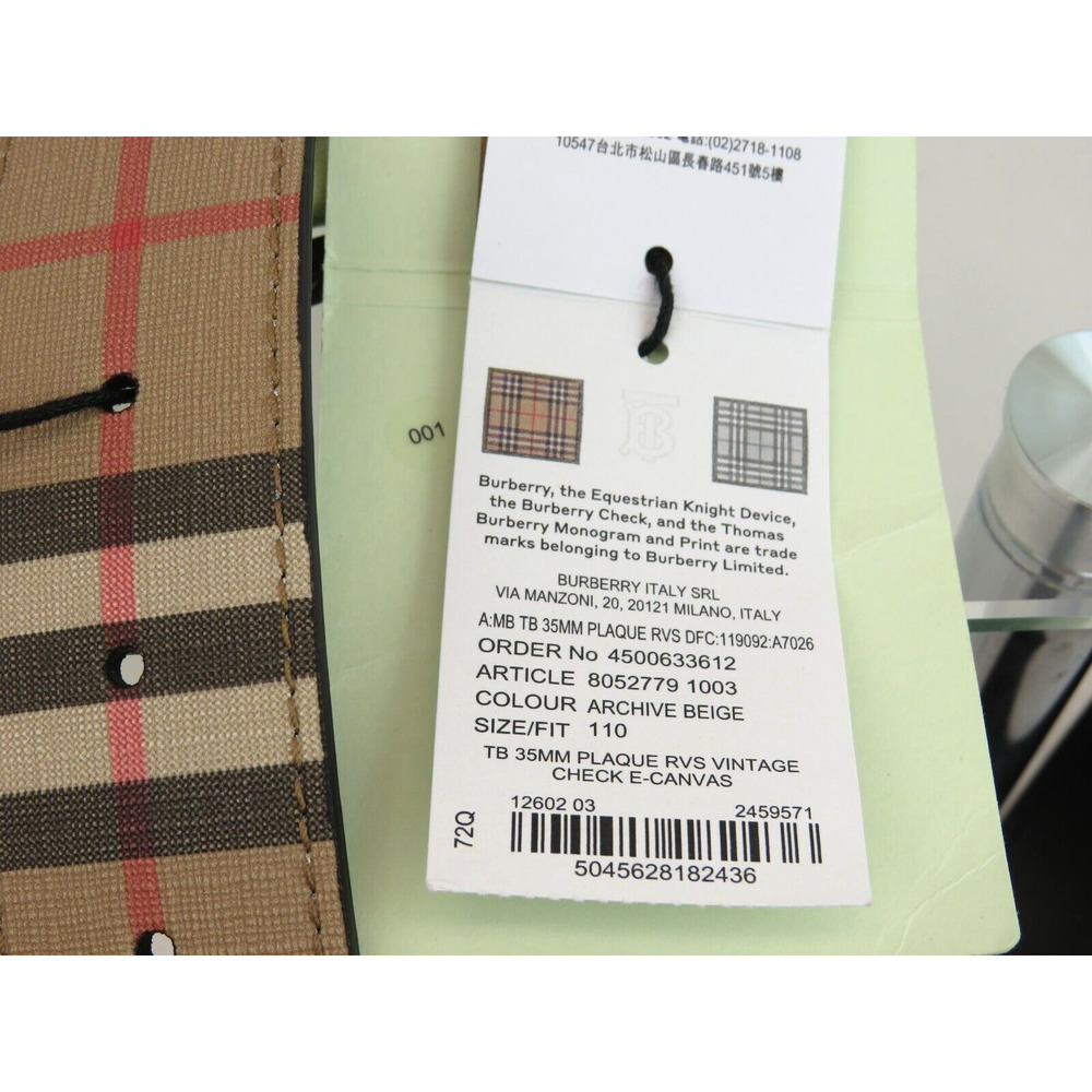 $580 BURBERRY TB 35 BEIGE CHECK BLACK LEATHER REVERSIBLE LOGO BUCKLE BELT 90/36 - Picture 13 of 13